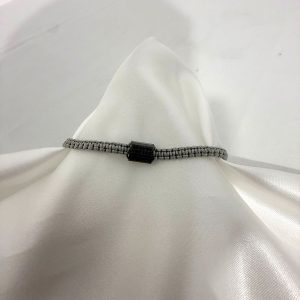 צמיד חבל & זרקונים שחורים לגבר STAINLESS STEEL